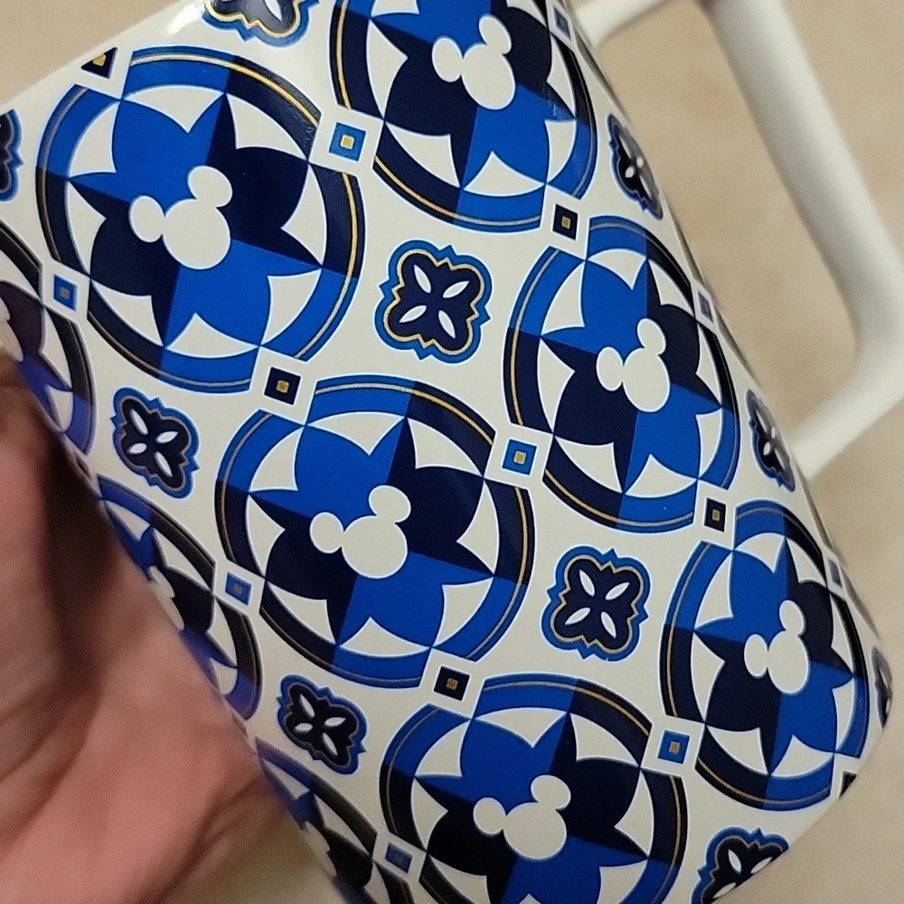 Disney Parks Hidden Mickey Blue & White Geometric Icon 12 Oz Coffee / Tea Mug